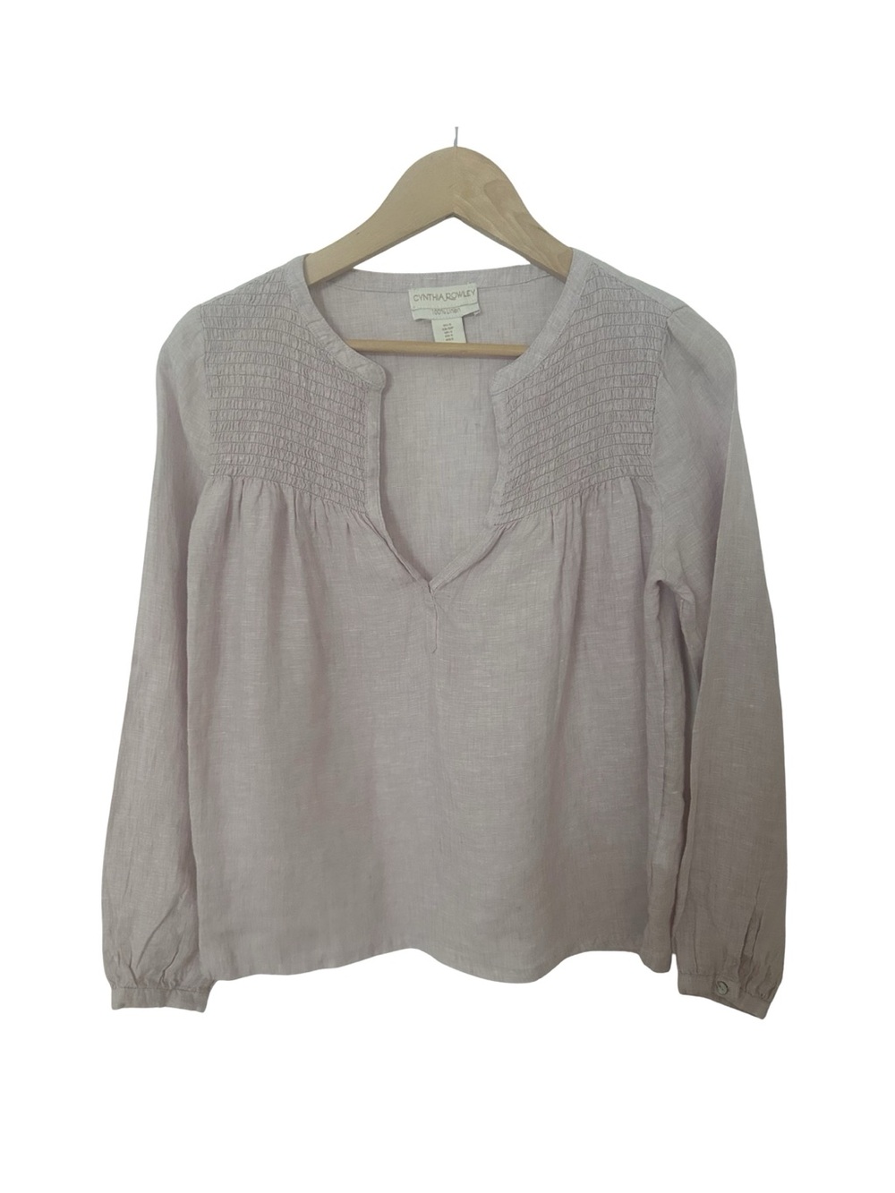 NWOT Cynthia Rowley ~ 100% Linen Blouse ~ Pale Lilac ~ Smocked V-Neck ~ Size Sm